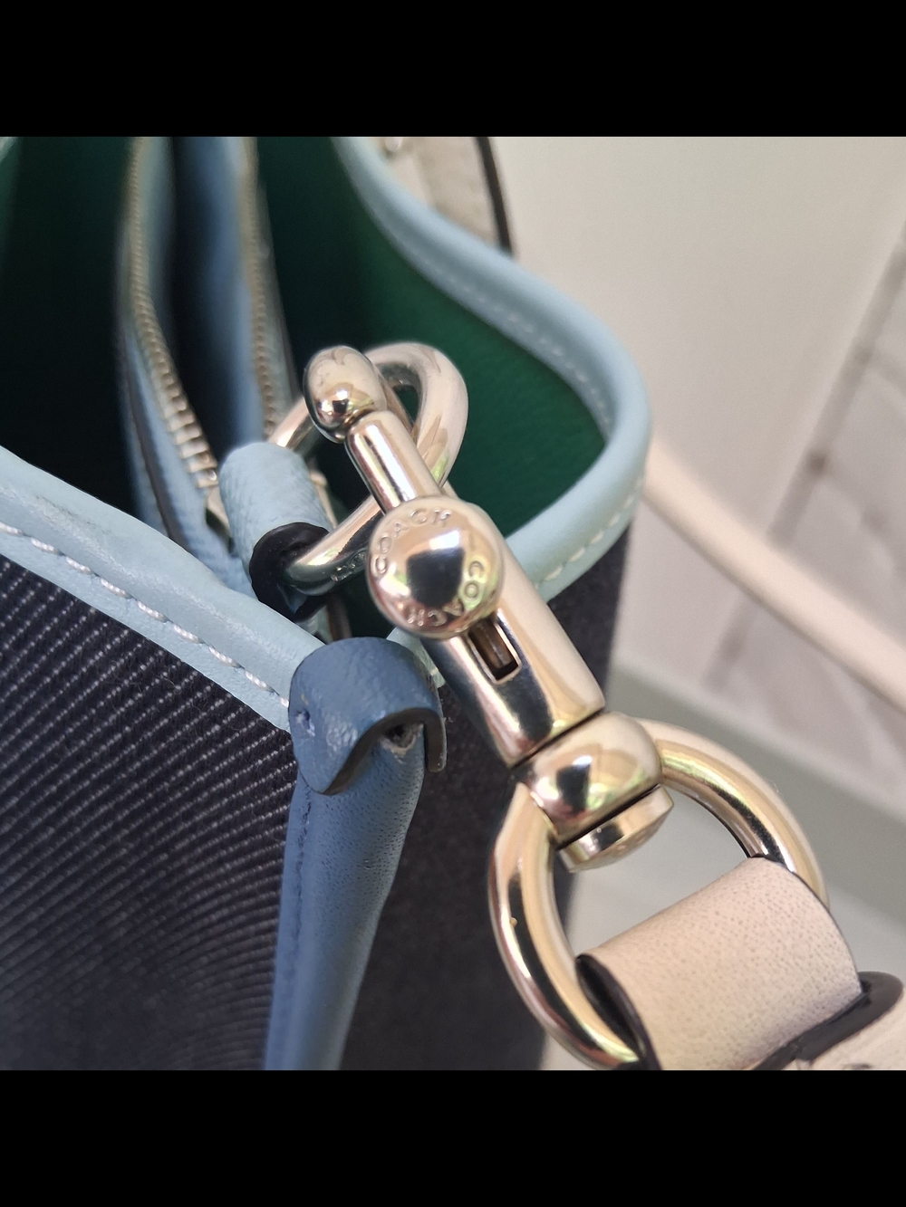 Authentic Coach Mollie Denim Color block Tote - Navy, Yellow & Light Blue - Picture 13 of 14